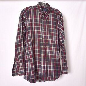 Falcon Bay Classics Men's Long Sleeve Red and Green Plaid Button Up Shirt Size M
